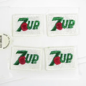 7-UP SODA - VINTAGE SMALL IRON-ON FABRIC UNIFORM PATCHES - 1.25" x 1" - LOT OF 4 - Picture 1 of 4
