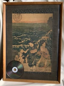 Impresión en madera de Utagawa Sadatora 1830 geisha ola del océano antigua firmada estampada - Imagen 1 de 11