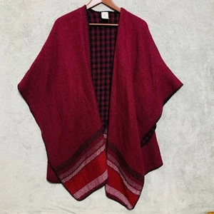 Woolrich Black Red Plaid Reversible Blanket Wrap Shawl One Size - Picture 1 of 7