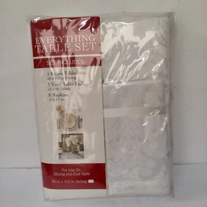 Everything Table Cloth Set White 60x102 Oblong With Vinyl Table Pad & 8 Napkins - Picture 1 of 7