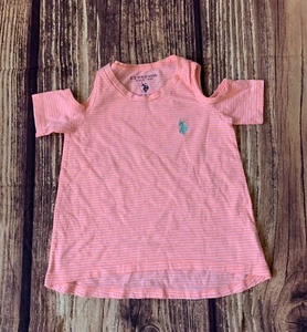U.S. Polo Assn Girl's Open Shoulder Sleeve Striped Orange Pullover Top Size: 4 - Picture 1 of 7