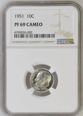 1951 Proof Roosevelt Dime NGC PF69 Cameo Cover
