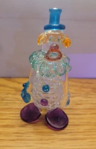 Kunst Glas Clown Figur Lampwork handgesponnen 4" mit Zylinderhut - Bild 1 von 8