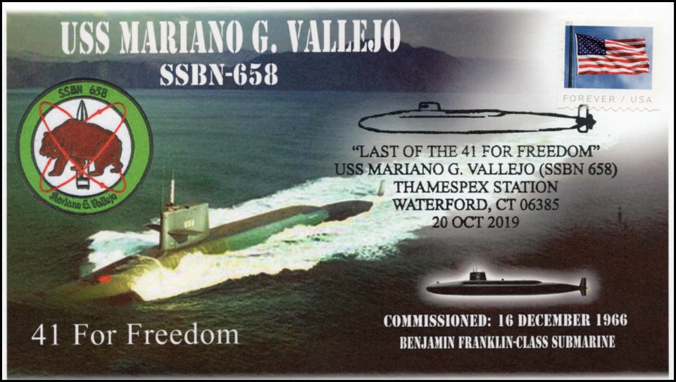 19-241, 2019, USS Mariano G Vallejo, Pictorial Postmark, Event Cover, SSBN-658 - Image 1 of 1