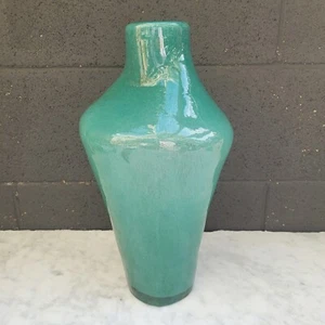 Large Anthropologie Heavy Glass Sunset Vase In Oceany Green Teal 14" Hand Blown - Picture 1 of 8