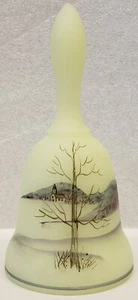 VTG FENTON UV CUSTARD GLASS BELL~WINTER SCENE/CHURCH~NUMBERED & SIGNED~C. SMITH - Picture 1 of 10