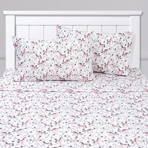 Prancing Unicorns & Stars White Pink Kids Sheet Set Twin, Twin XL, Full - Picture 1 of 7