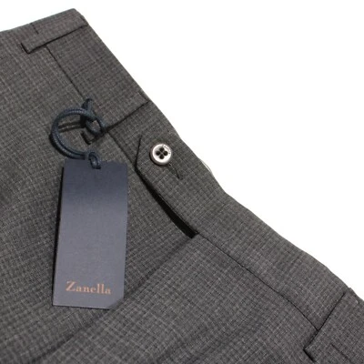 Zanella NWT Dress Pants Size 32 US Devon In Gray Small Plaid 100% Wool - Image 1 of 4