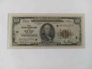 1929 BROWN SEAL GENUINE 100 DOLLAR New York $100 Federal Reserve Bank Note - Picture 1 of 4