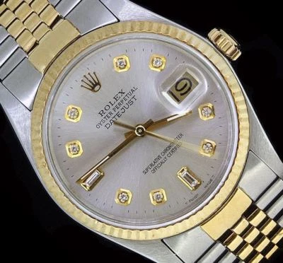 Rolex Men's Datejust Oyster Solid Gold Stainless Steel Silver Diamond Dial Watch - Image 1 of 4