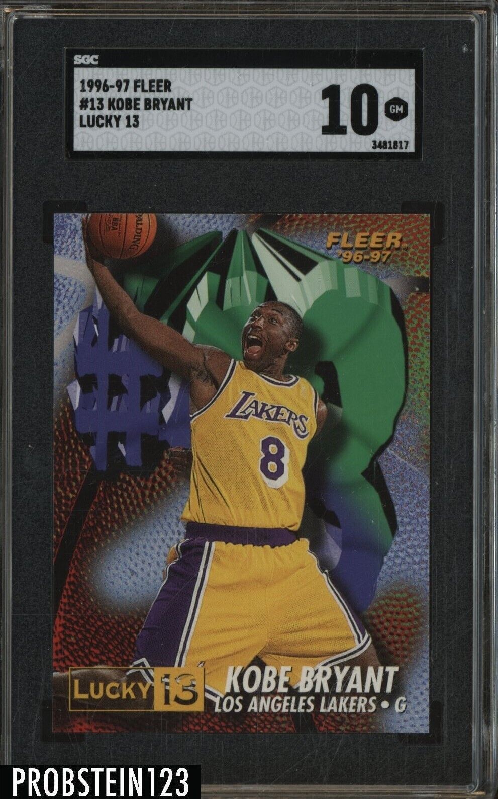 1996-97 Fleer Lucky 13 #13 Kobe Bryant Lakers RC Rookie HOF SGC 10 POP 13