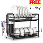 2-Tier Drying Dish Rack and Drain Board Set Utensil Holder Metal Kitchen Counter