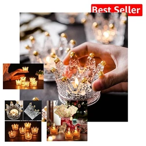 Decorative Crown Glass Tealight Candle Holders Set – Ideal for Parties and Décor - Picture 1 of 9