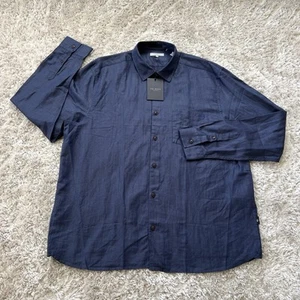Ted Baker Button Up Linen Shirt Men Size 7 Navy Slim Fit Long Sleeves $160 NEW - Picture 1 of 10