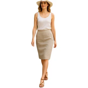 Luisa Spagnoli Gonna Donna Sabbia M Lino Al Ginocchio Dritto Tubo Elegante - Picture 1 of 19