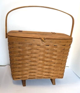 Vintage Longaberger Magazine Basket Covered Footed with Handle Signed 1992 - Picture 1 of 12