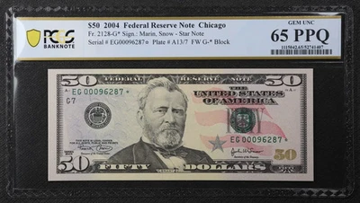 PCGS Gem UNC 65 PPQ 2004 $50 Chicago Star Note Federal Reserve Note - Image 1 of 2