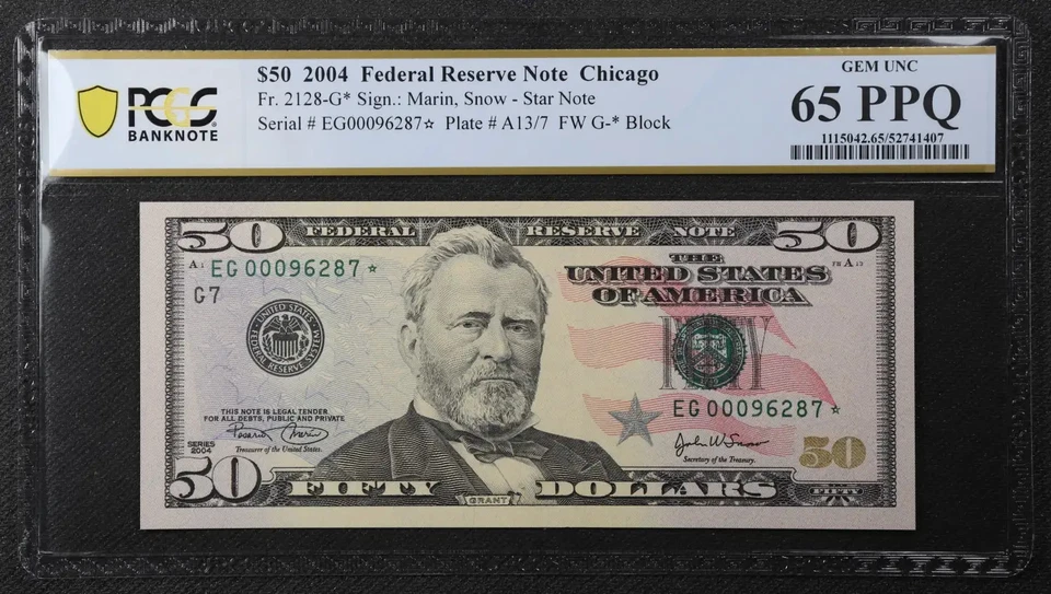 PCGS Gem UNC 65 PPQ 2004 $50 Chicago Star Note Federal Reserve Note - Image 1 of 2