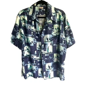 Hawaiian Shirt -Mens Large- SS BD Barefoot in Paradise - Nautical Design - Picture 1 of 6