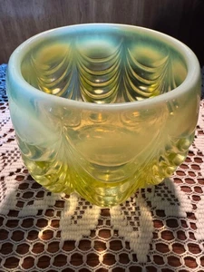 Mosser Vaseline Drapery Bowl Candy Dish New from the Factory GLOWS - Picture 1 of 5