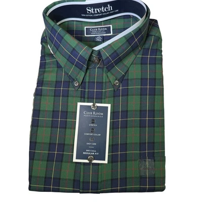 Camisa de vestir Club Room para hombre ajuste regular a cuadros azul marino/verde 18 36/37 $60 Foto 1 de 4