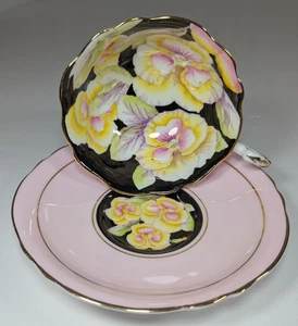 Paragon Double Warrant handbemalte Stiefmütterchen S6600/8 rosa Teetasse & Untertasse 40er Jahre - Bild 1 von 13