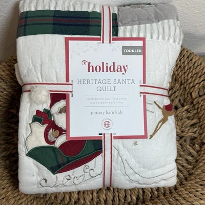 POTTERY BARN HOLIDAY HERITAGE BLACK SANTA TODDLER/BABY QUILT ~ CHRISTMAS - Image 1 of 4