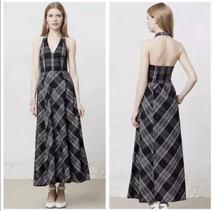 Anthropologie Maeve Adair Plaid Button Front Halter Dress Size 2 NWT Pockets - Picture 1 of 7
