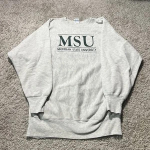 Vintage Michigan State Spartans Reverse Weave Champion Sweatshirt 2XL Grey Green - Picture 1 of 8