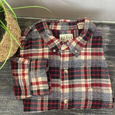 Camisa de manga larga RedHead gris marfil y rojo franela a cuadros 2XLT para hombre Foto 1 de 4