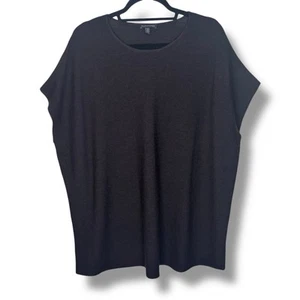 Eileen Fisher Medium Oversized Tunic Sweater Top 100% Merino Wool Black Brown - Picture 1 of 7