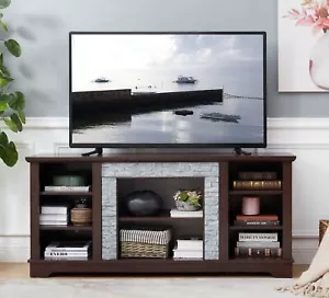 NEW TV Media Stand with with Faux Stacked Stone Surround,Modern Entertainment Co - Picture 1 of 6