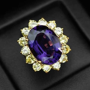 Oval Cut Simulated Purple Amethyst Beautiful Wedding Ring 14k Yellow Gold Plated - Picture 1 of 6