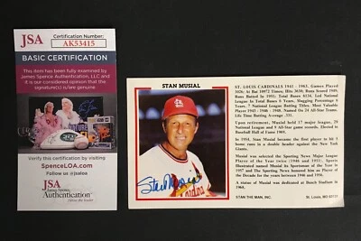 Stan Musial Signed Color Print Card JSA Certified MLB St. Louis Cardinals HOF! - Image 1 of 4