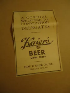 Kaier's Bier Chas D Kaier Co MAHANOY STADT PA 1936 Zeitungsanzeige - Bild 1 von 1