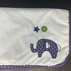 Lambs & Ivy  Elephant Blue Polka Dot Baby Blanket Stars Button Lovey Security - Picture 1 of 5