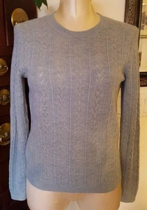 ANN TAYLOR LOFT Italian Yarn Heather Blue Open Weave Pointelle Sweater - sz XS - Picture 1 of 5