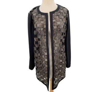 Chico's Womens LS Open Front Cardigan Black Semi-Sheer Mesh Animal Size 1/Med - Picture 1 of 5
