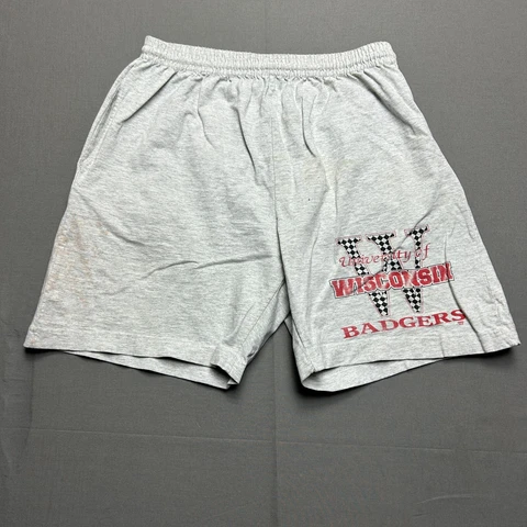Vintage Wisconsin Badger Shorts Mens Large Gray Red Lightweight Football Casual Cover