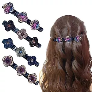 Sparkling Crystal Stone Braided Hair Clips Four-Leaf Clover Chopped Hair 4PCS - Picture 1 of 6