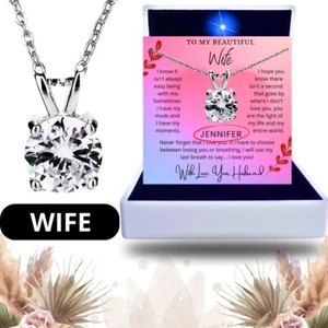 Custom Wife Necklace Valentine Birthday Gift Ideas by Husband Solitaire Romantic - Picture 1 of 37