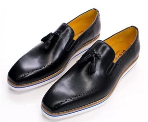 Men's fashionable genuine leather British style slip-on flat leather shoes - Picture 1 of 9