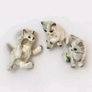 Lote de 3 estatuillas vintage de gato ojo azul persa Lefton 3 gatitos - Imagen 1 de 17