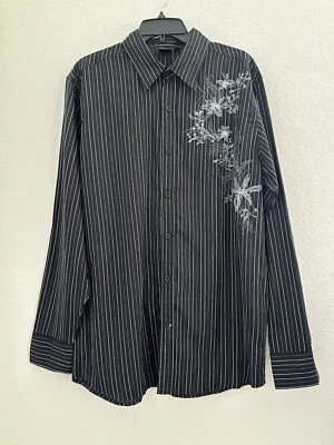 Camisa de vestir Y2K Burnside para hombre con botones XL negra bordada floral grunge papá Foto 1 de 4