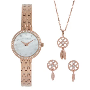 Accurist 8355G Watch Necklace Pendant Earring Set Rose Gold Plated - Picture 1 of 3