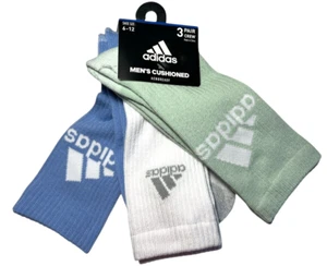 adidas Crew Socks Mens 6-12 Full Cushioned Footbed Aeroready 3 Pair Athletic - Picture 1 of 17