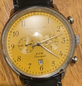 Armogan E.N.B-Silver Black S38 Men's Chronograph Watch Comes With Original Band - Picture 1 of 2