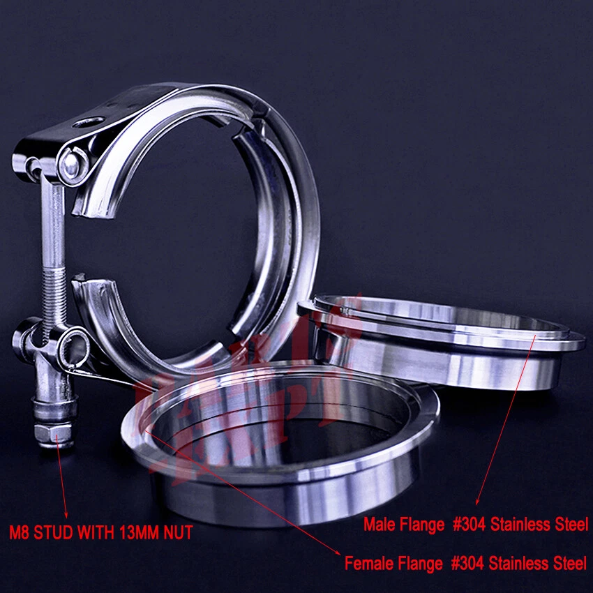 Exhaust Downpipe 3inch V-band Clamp 3" Male/Female Flange Kit SS304 stainless - Image 1 of 4