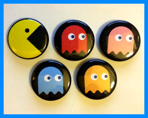 Set of 5 1" Pac Man Button Magnets