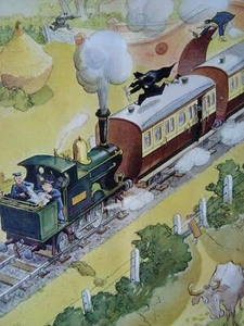 1941 Original Farbdruck WW2 DAMPFLOK NICHTS AUSSTEIGEN PASSIERT!!!! - Bild 1 von 2